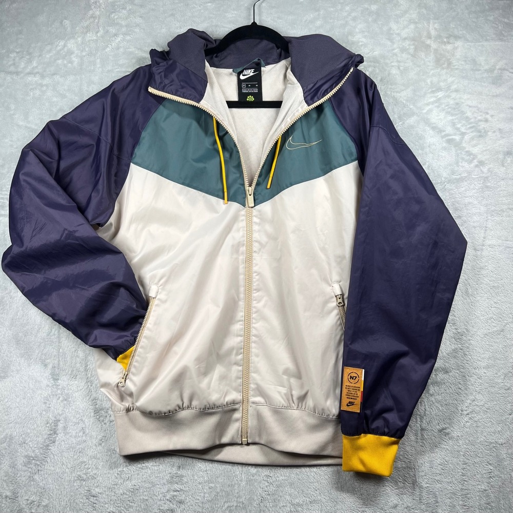 Nike N7 Windrunner Jacket Mens‎ Medium Colorblock Hooded Windbreaker Navy Teal